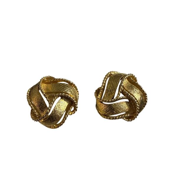 Vintage Napier Love Knot Gold Tone Button Stud Earrings - Picture 6 of 7